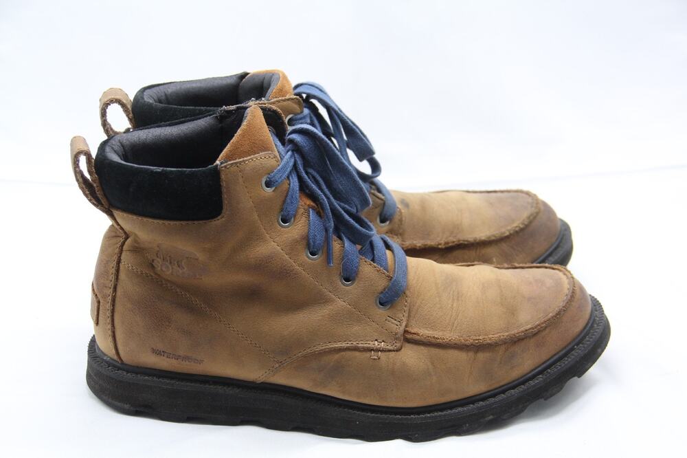 Sorel Madson Moc Toe Waterproof Boots Mens Size 10.5 Brown Leather Distressed